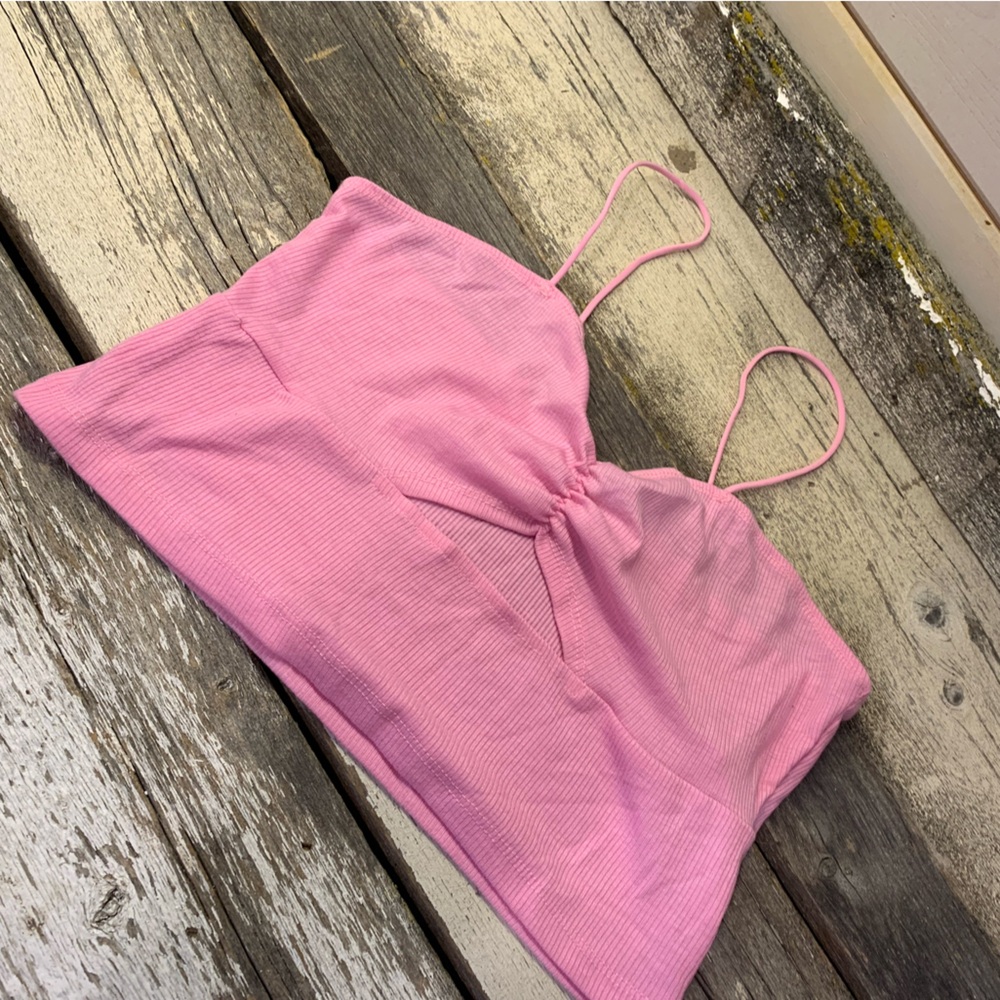 Streetwear Society | Pink Ribbed Spaghetti Strap Crop Top